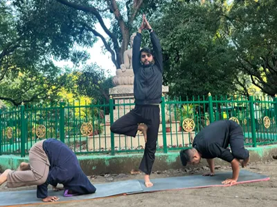 Backbend practice in a Dehradun yoga class